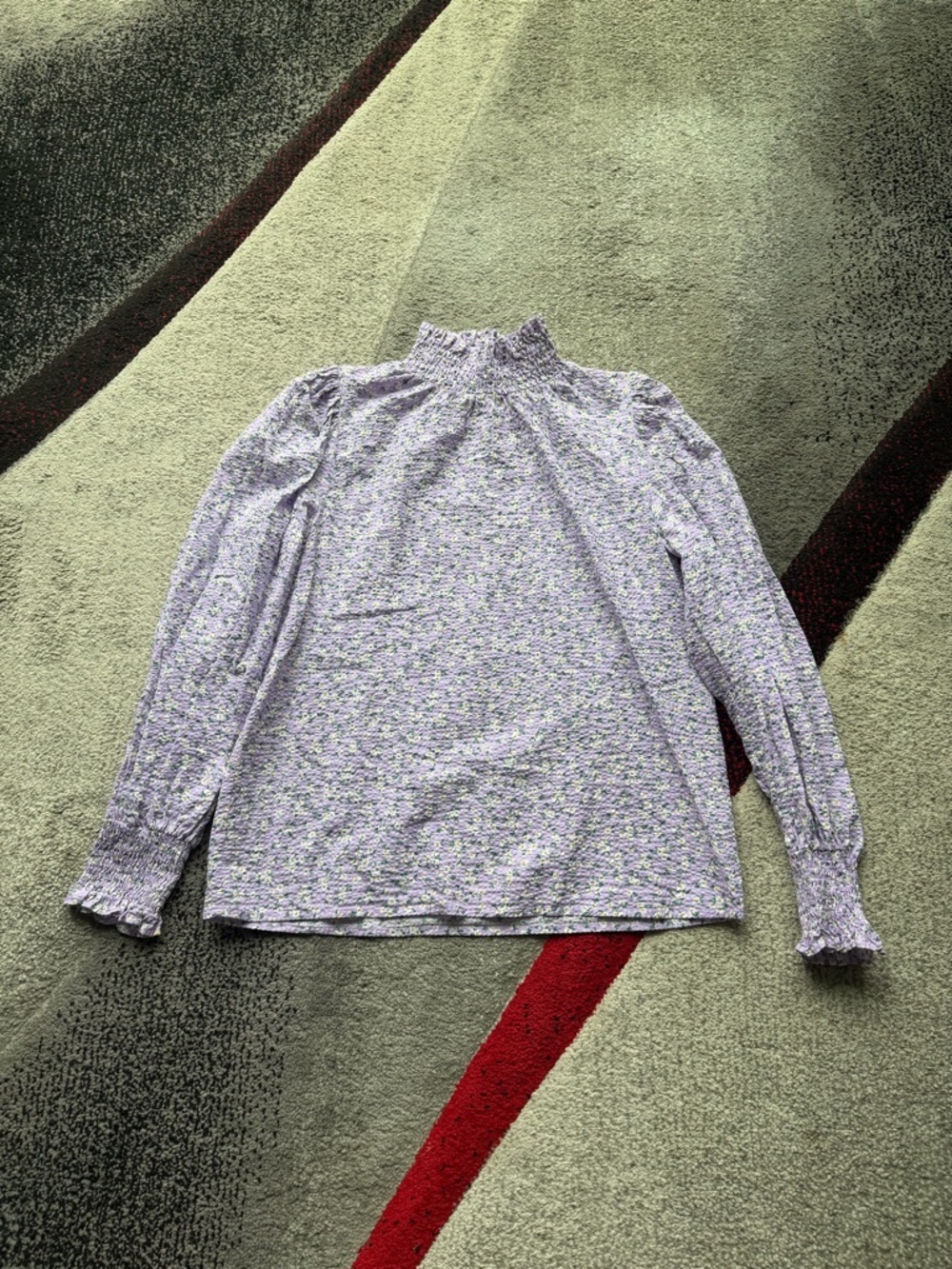 FRNCH Purple Floral Seersucker Mockneck Long Sleeve Blouse